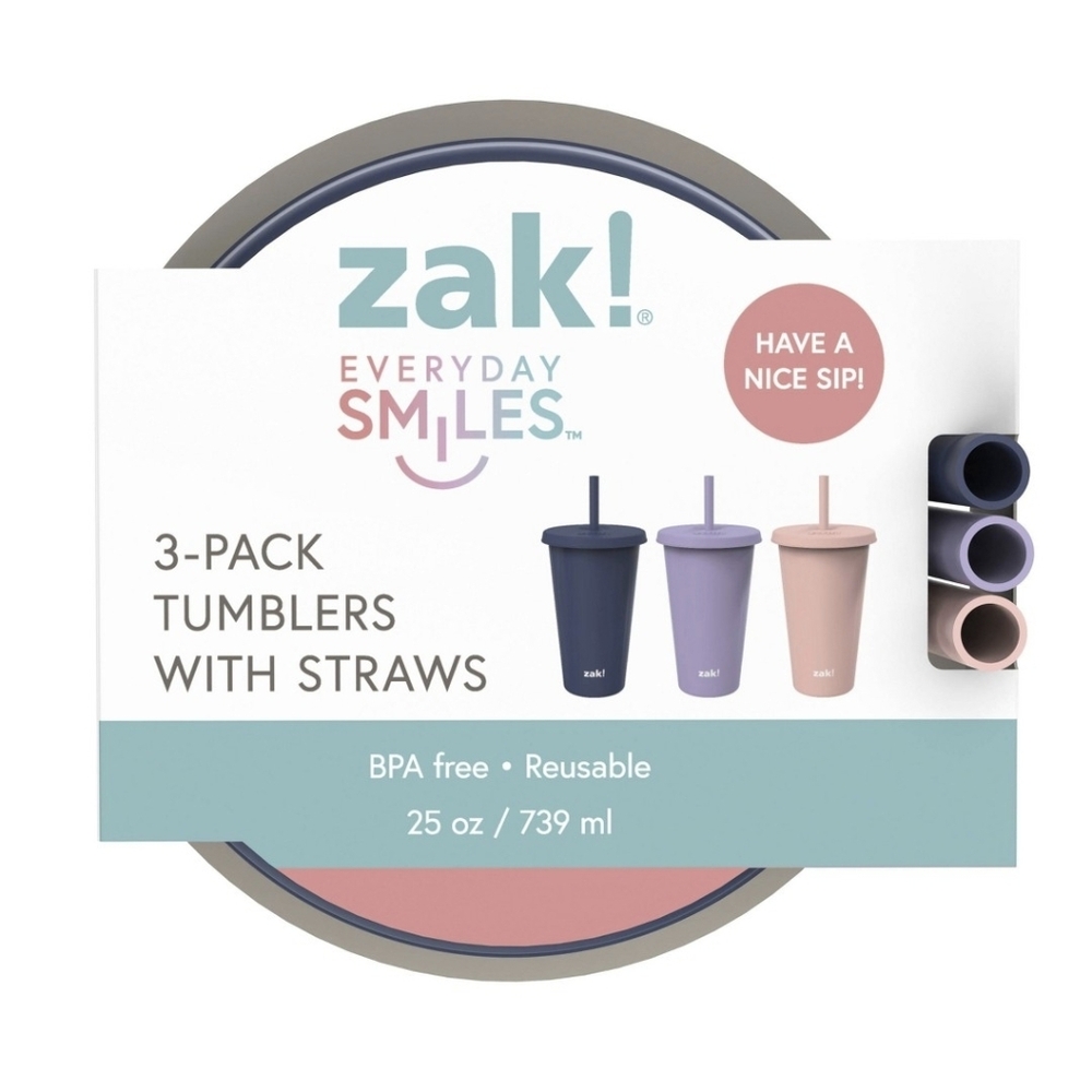 Zak Designs 3pk 25 fl oz Plastic Solid Straw Tumbler Set - Picture 6 of 11
